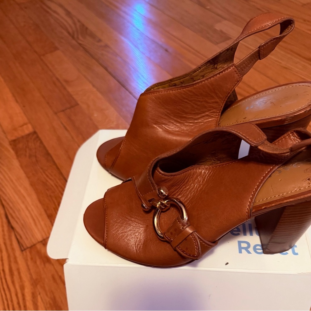 Coach Tan Leather Open-Toe Slingback Heeled Mules - Picture 3 of 5